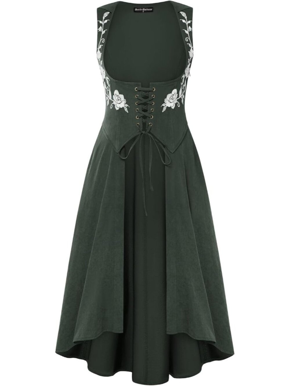 Women's Dark Green Renaissance Under Bust Pirate Hood Medieval Costume Dress
